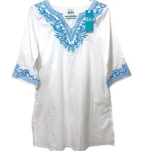 Boffo Tunic Top 100% Cotton Made in India Blue Embroidered Beach Cover N…